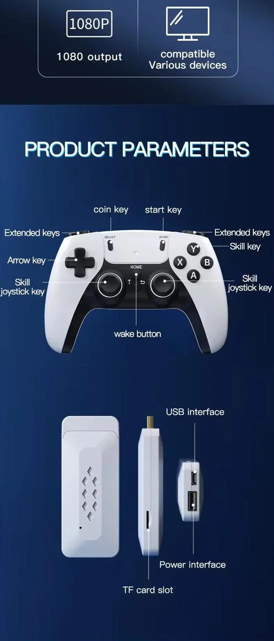M15 (64GB) HDMI Game Stick Lite Console – 2.4G Wireless Controllers – 4K – 20,000 Video Game Retro Box – Plug and Play