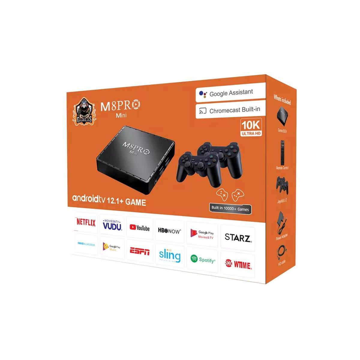 M8 Pro Mini – Android TV Box + Retro Gaming Console 8GB RAM | 128GB ROM | 20,000+ Built-in Games | 4K Output | Plug & Play