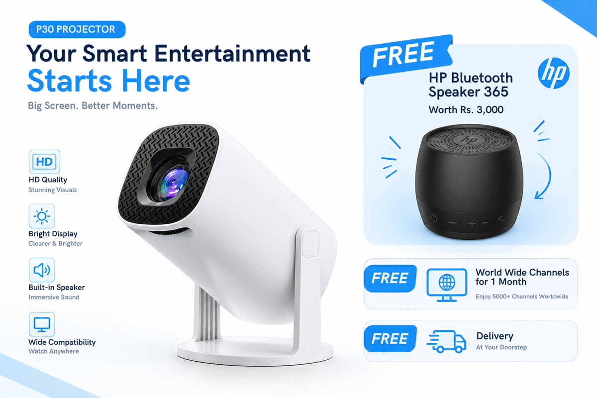 P30 Smart LED Projector – 4K Support | Android OS | WiFi + Bluetooth | Home Cinema Ready