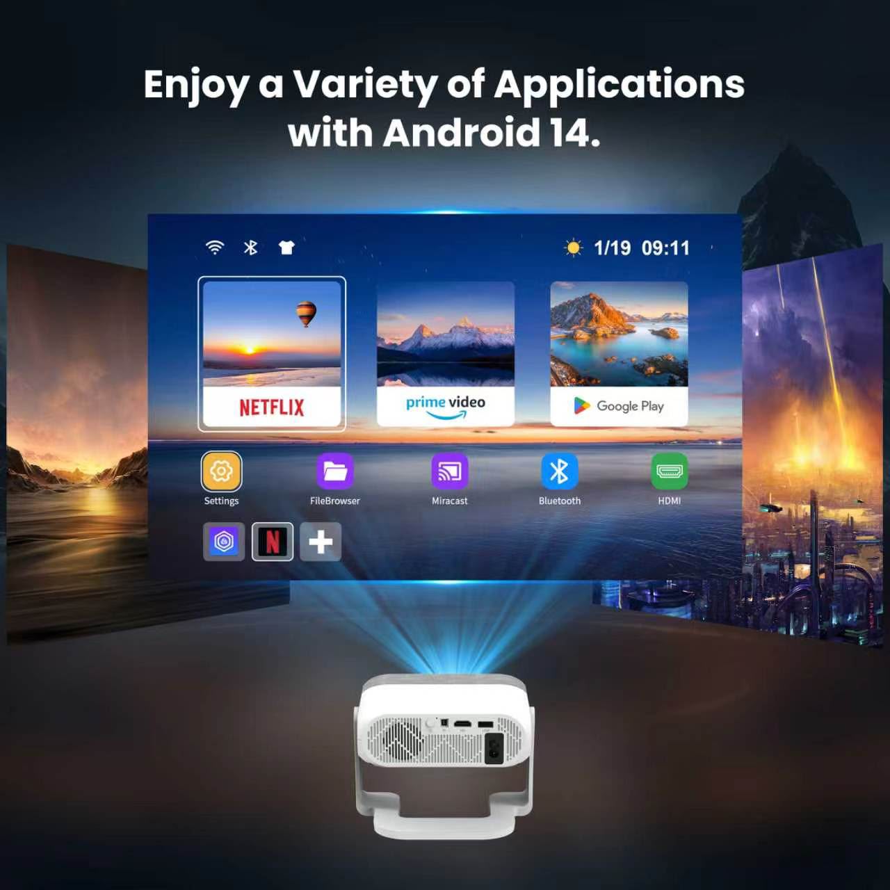 XNano HA116 Smart Projector – Native 1080P | Android 14 | 350 ANSI | Auto Focus | WiFi & Bluetooth