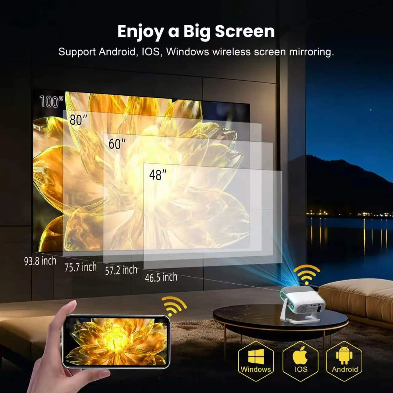XNano HA116 Smart Projector – Native 1080P | Android 14 | 350 ANSI | Auto Focus | WiFi & Bluetooth
