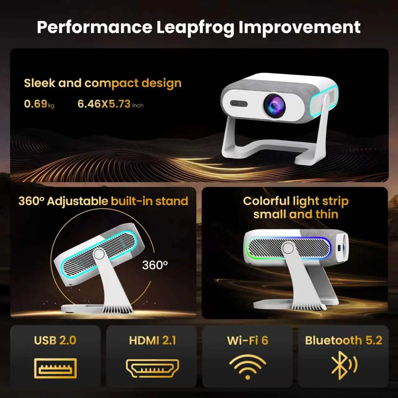 XNano HA116 Smart Projector – Native 1080P | Android 14 | 350 ANSI | Auto Focus | WiFi & Bluetooth