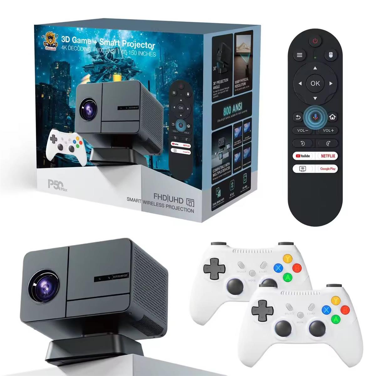 P50 Max Smart Projector – 8K | Android 11 | 800 ANSI | 52000 Retro Games