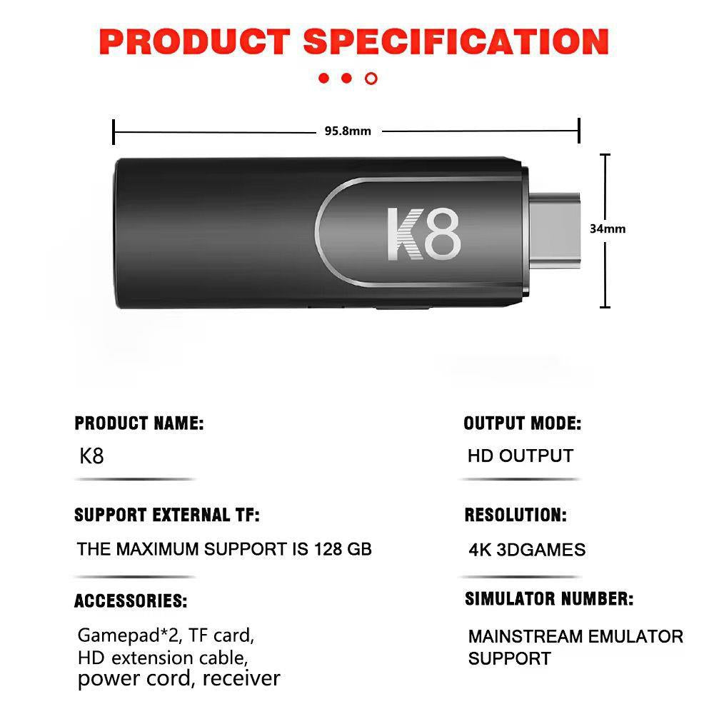 K8 HDMI Game Stick Lite – 30,000+ Retro Games, 2 Wireless Controllers