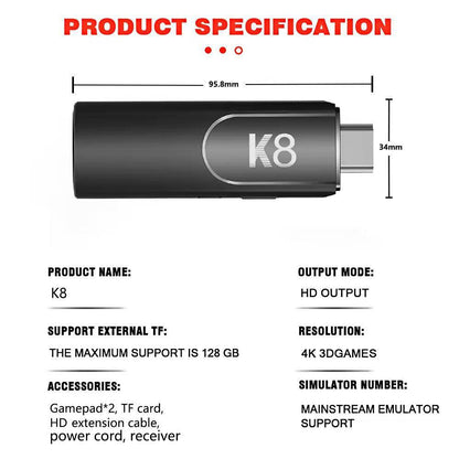 K8 HDMI Game Stick Lite – 30,000+ Retro Games, 2 Wireless Controllers