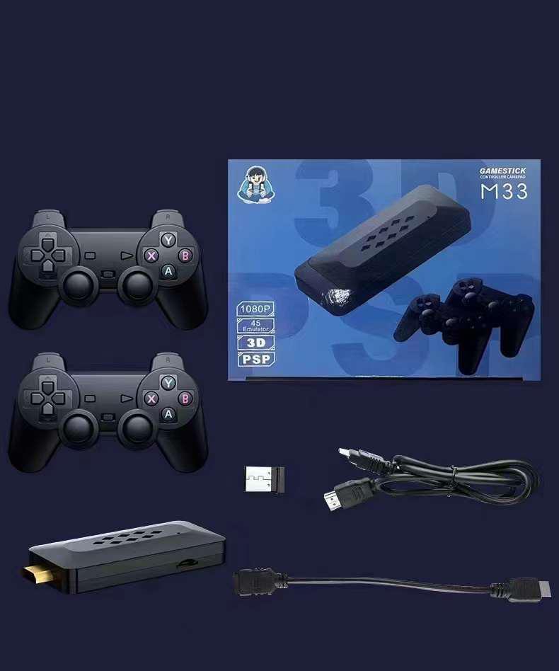 M33 Gaming Stick – 64GB TF | 30000+ Classic Games | 2.4G Wireless Controllers | 4K HDMI Plug & Play Console