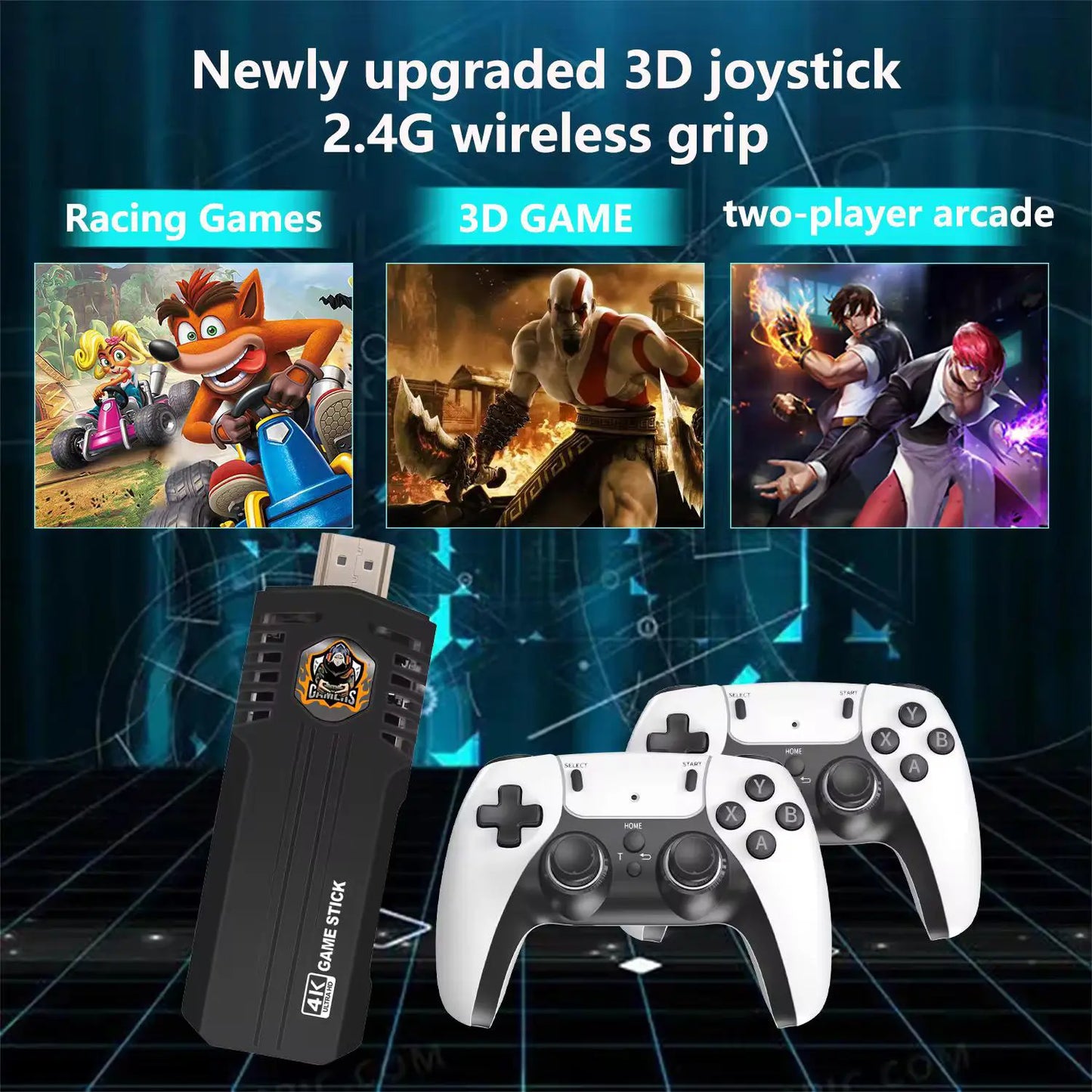 X8 Pro Gaming Stick – 64GB Card | 30,000+ Built-in Retro Games | Dual 2.4GHz Wireless Controllers | 4K HDMI Plug & Play Console