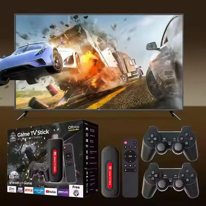 Q9 Pro Game Stick – 64GB TF Card | 30,000+ Built-In Games | Dual 2.4GHz Wireless Controllers | 4K HDMI Output | Plug & Play