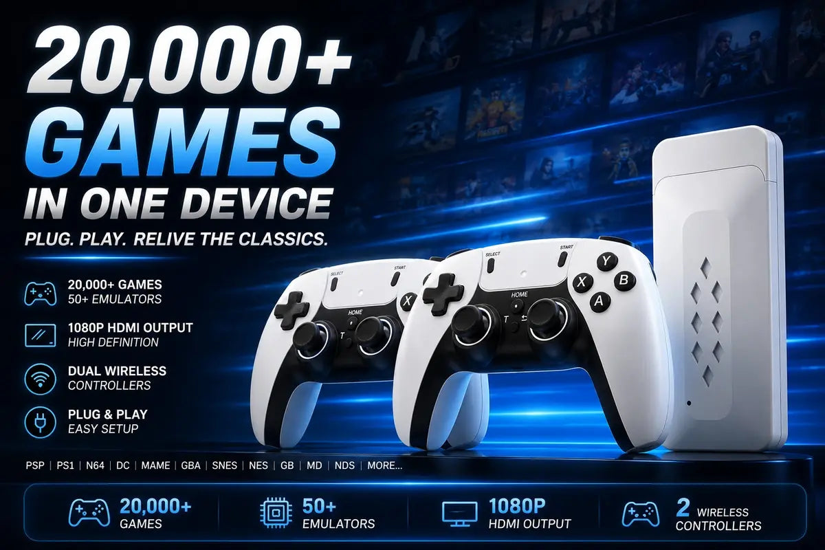 M15 (64GB) HDMI Game Stick Lite Console – 2.4G Wireless Controllers – 4K – 20,000 Video Game Retro Box – Plug and Play